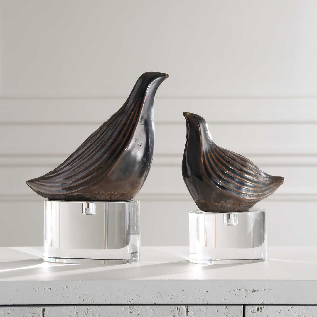 American Home Furniture Uttermost Nesting Bird Gray Sculptures, S/2