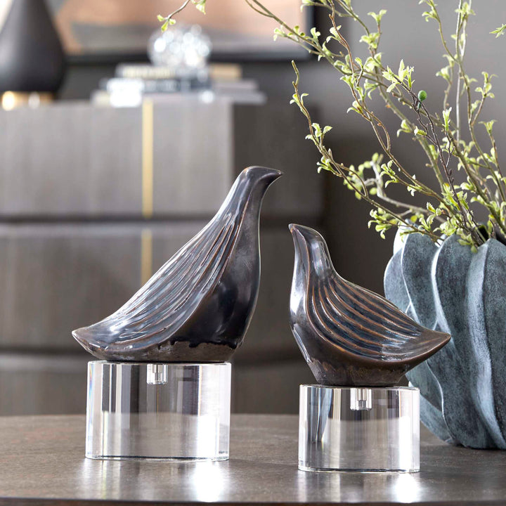 American Home Furniture Uttermost Nesting Bird Gray Sculptures, S/2