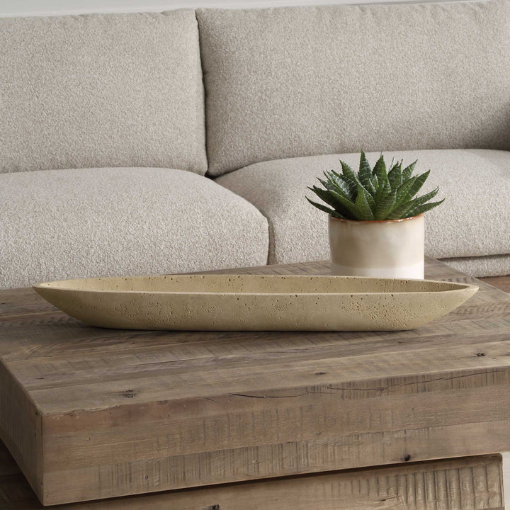 American Home Furniture Uttermost Vessel Cast Ivory Canoe Bowl