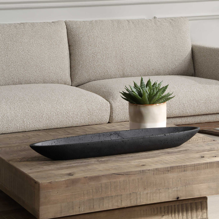 American Home Furniture Uttermost Vessel Cast Black Canoe Bowl