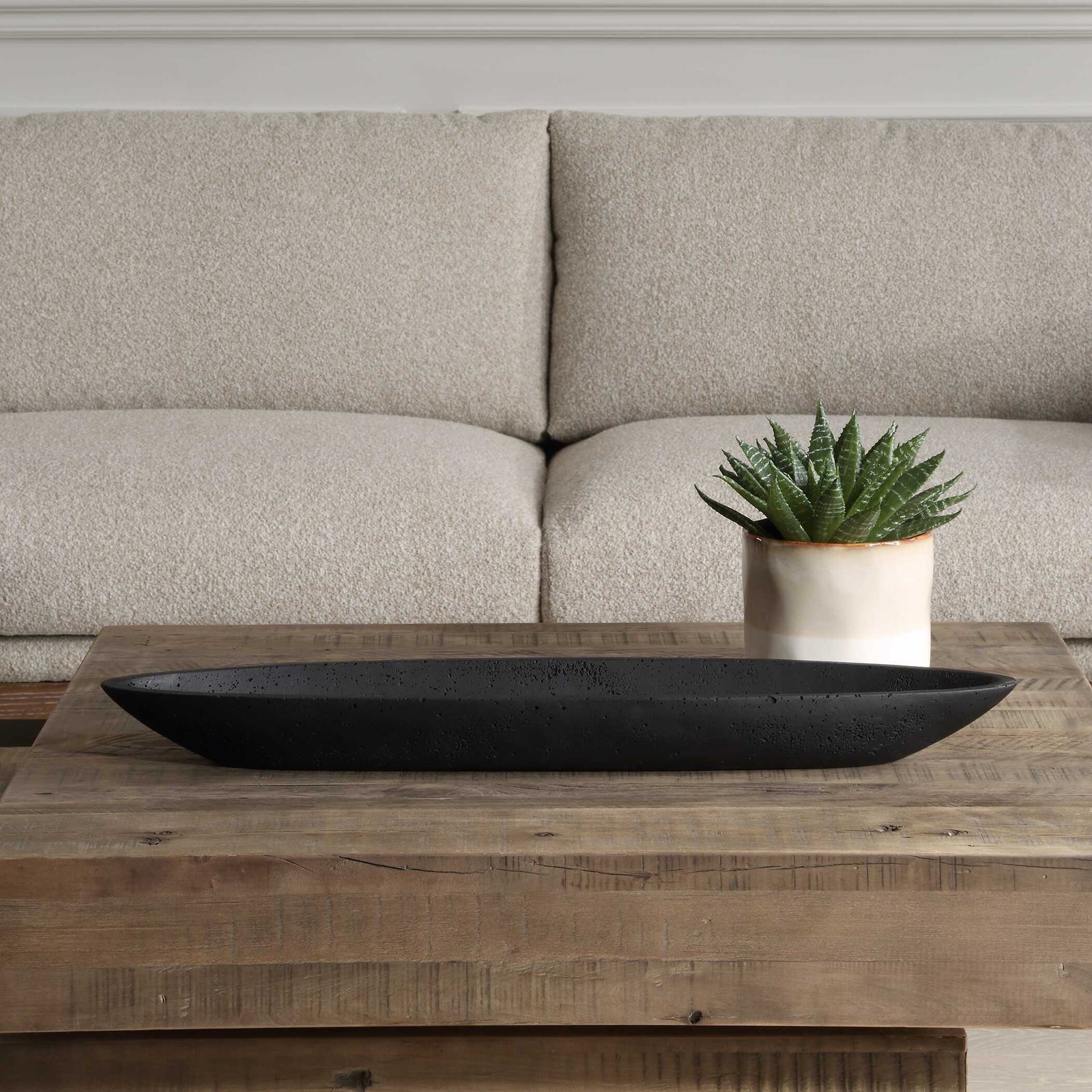 American Home Furniture Uttermost Vessel Cast Black Canoe Bowl
