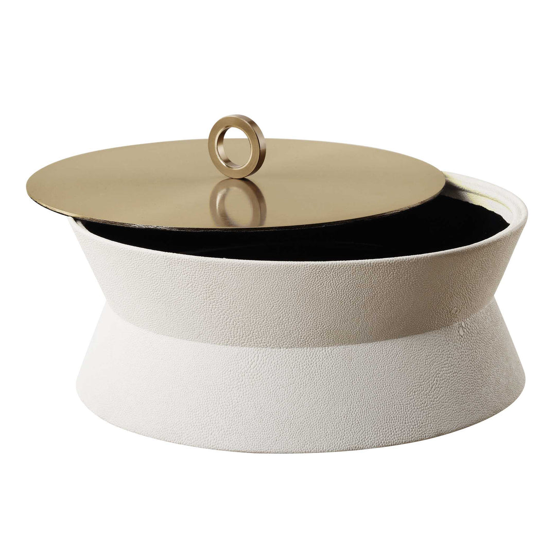 American Home Furniture Uttermost Luxe White Shagreen Round Box