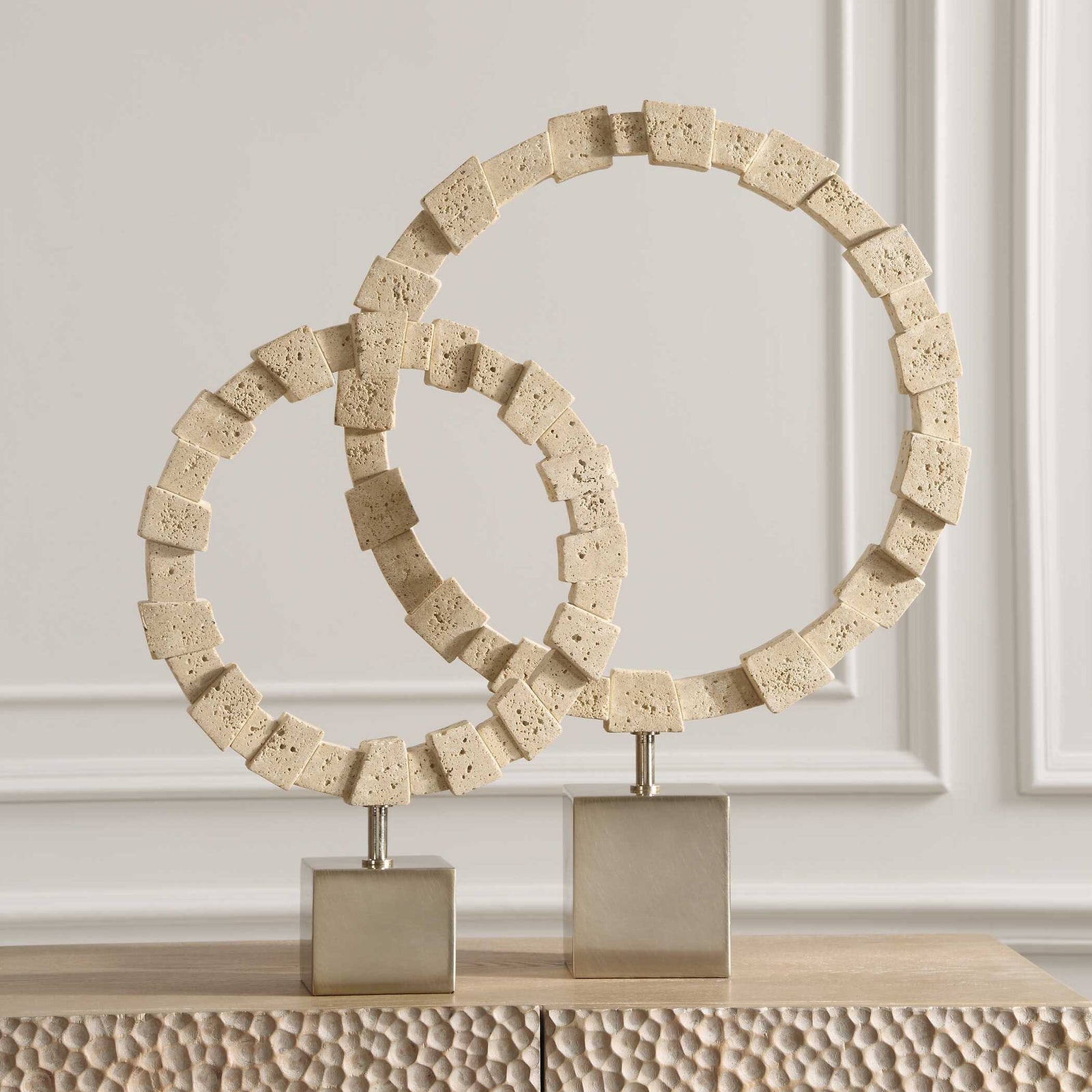 American Home Furniture Uttermost Ivory Fusion Stone Rings, S/2