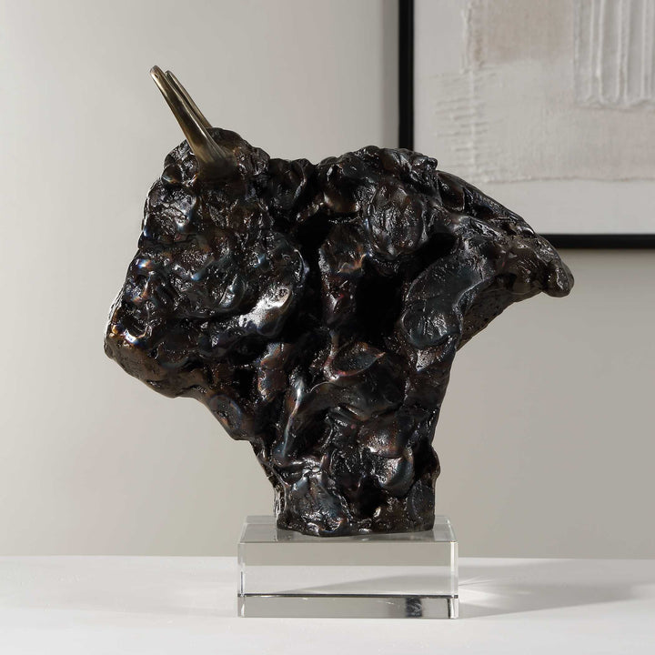 American Home Furniture Uttermost Bison Bust Bronze Sculpture