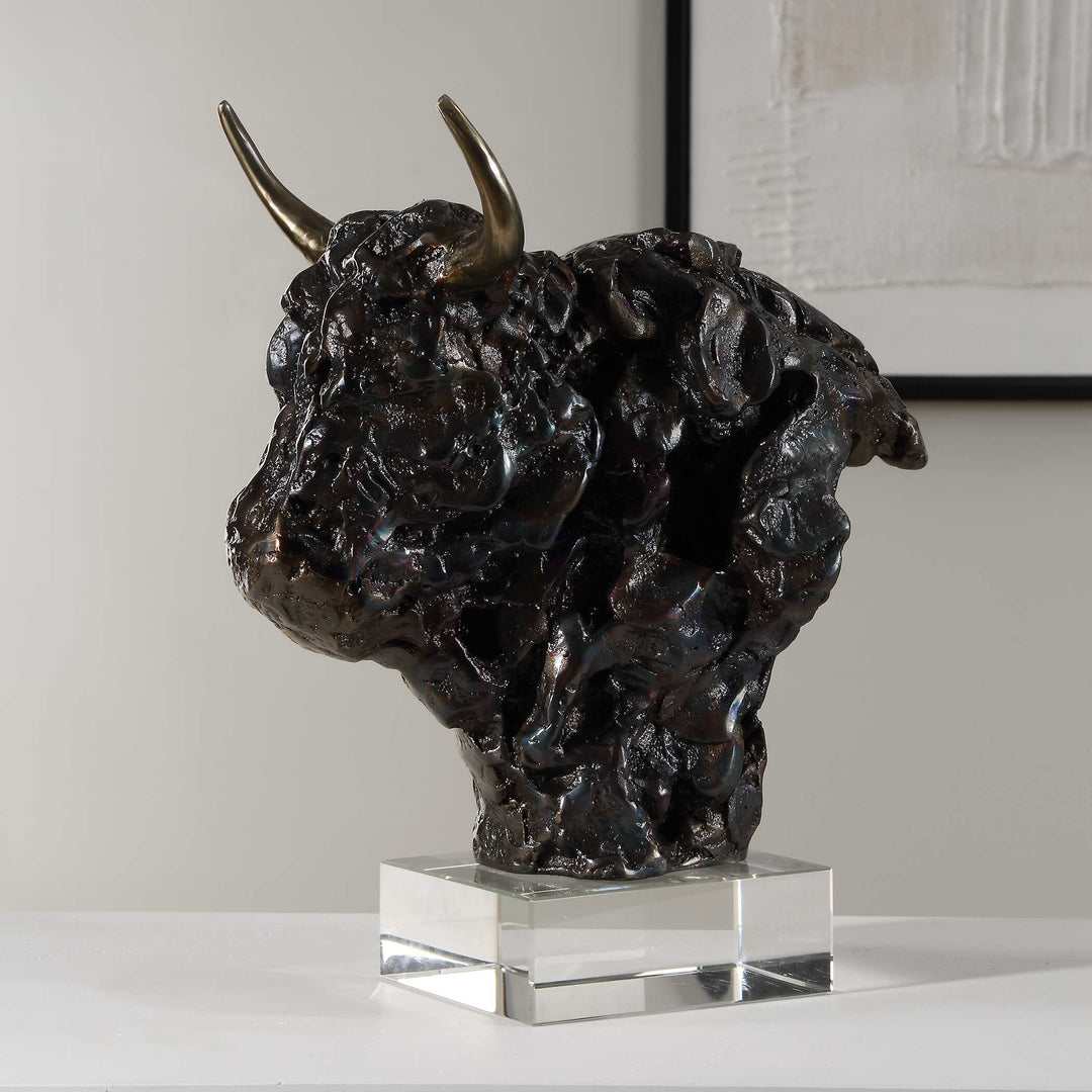 American Home Furniture Uttermost Bison Bust Bronze Sculpture