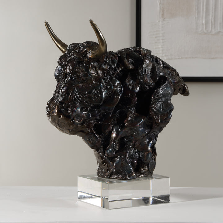 American Home Furniture | Uttermost - Bison Bust Bronze Sculpture