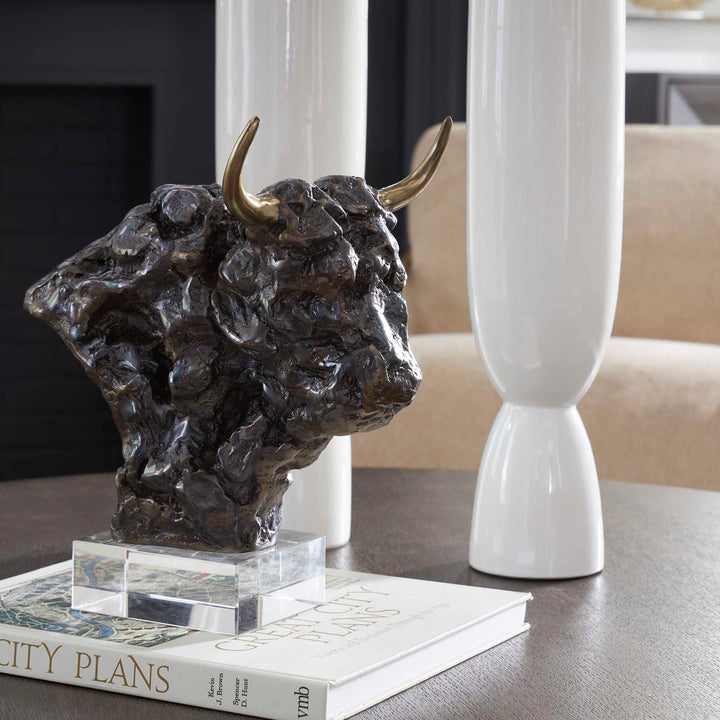 American Home Furniture Uttermost Bison Bust Bronze Sculpture