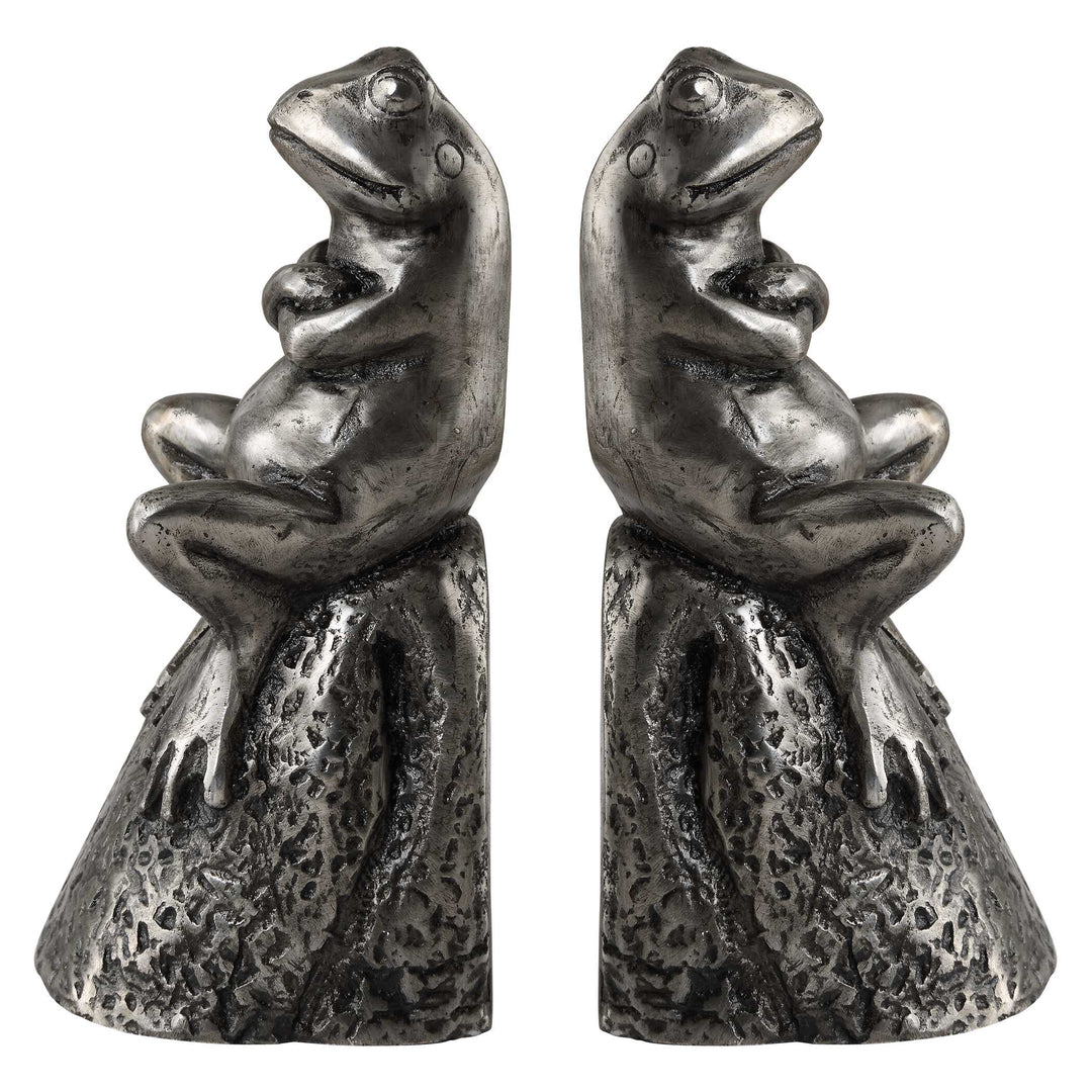 American Home Furniture Uttermost Daydreaming Frogs Aged Silver Bookends, S/2