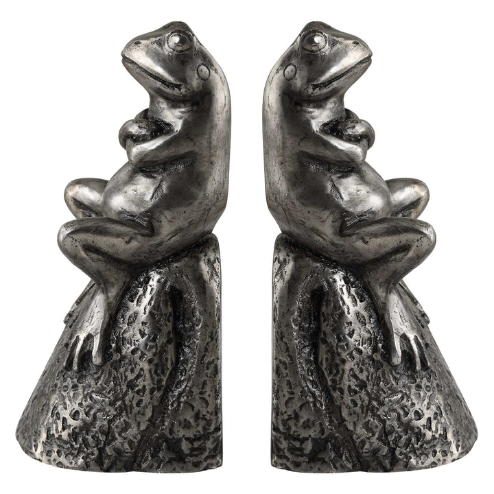 American Home Furniture Uttermost Daydreaming Frogs Aged Silver Bookends, S/2