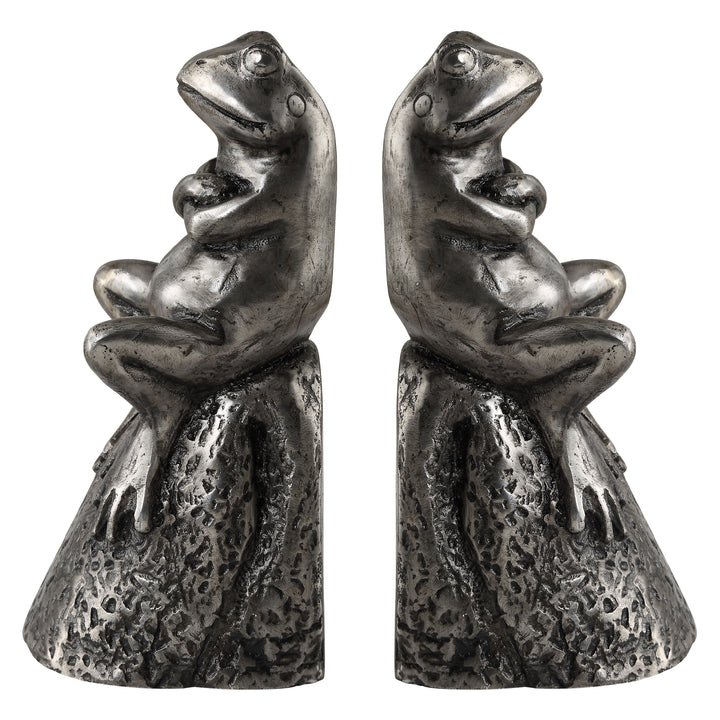 American Home Furniture | Uttermost - Daydreaming Frogs Aged Silver Bookends, S/2