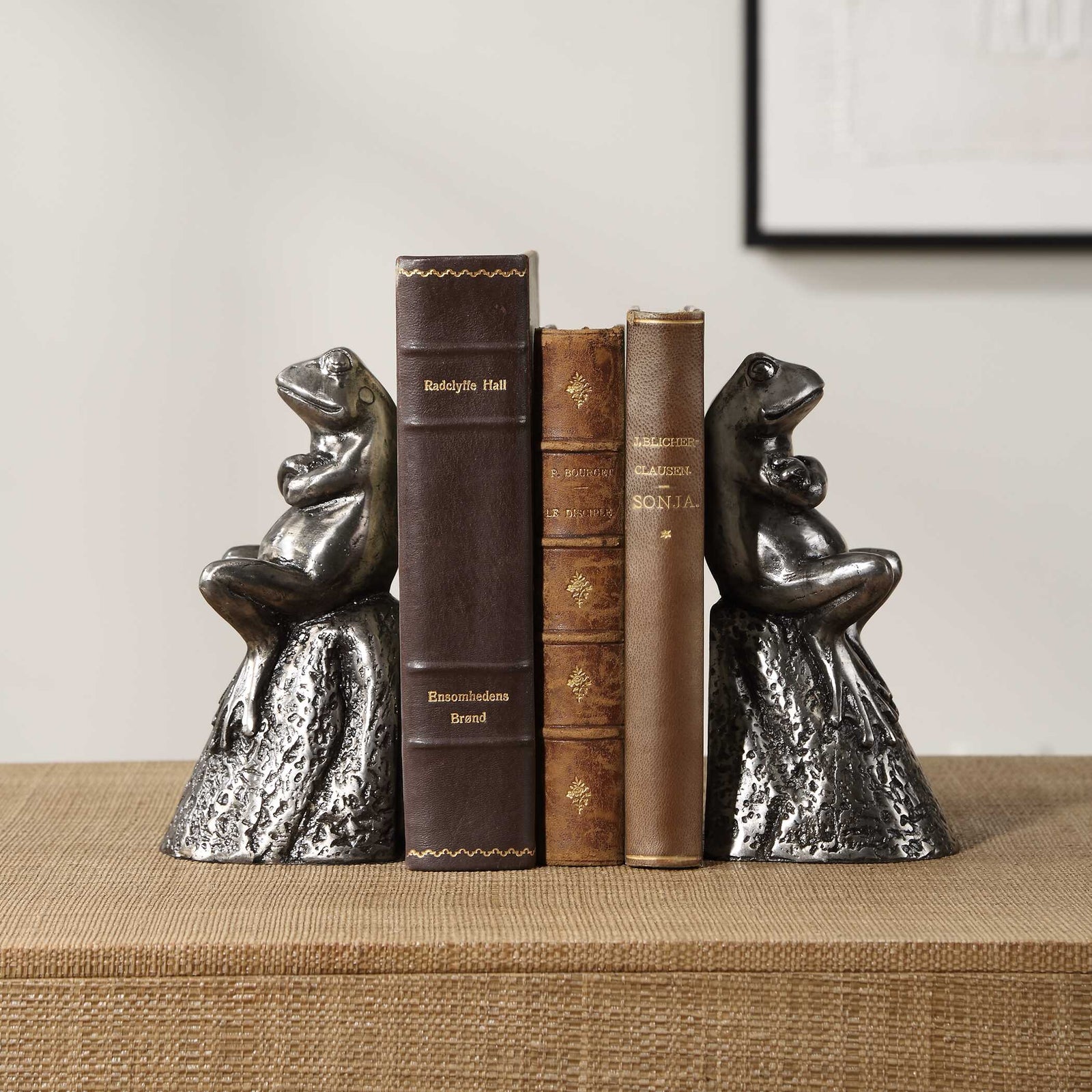 American Home Furniture Uttermost Daydreaming Frogs Aged Silver Bookends, S/2