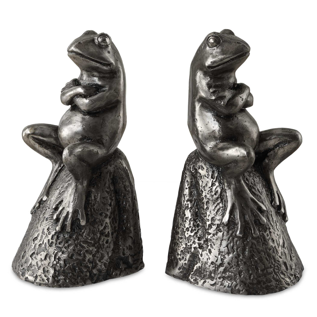 American Home Furniture Uttermost Daydreaming Frogs Aged Silver Bookends, S/2