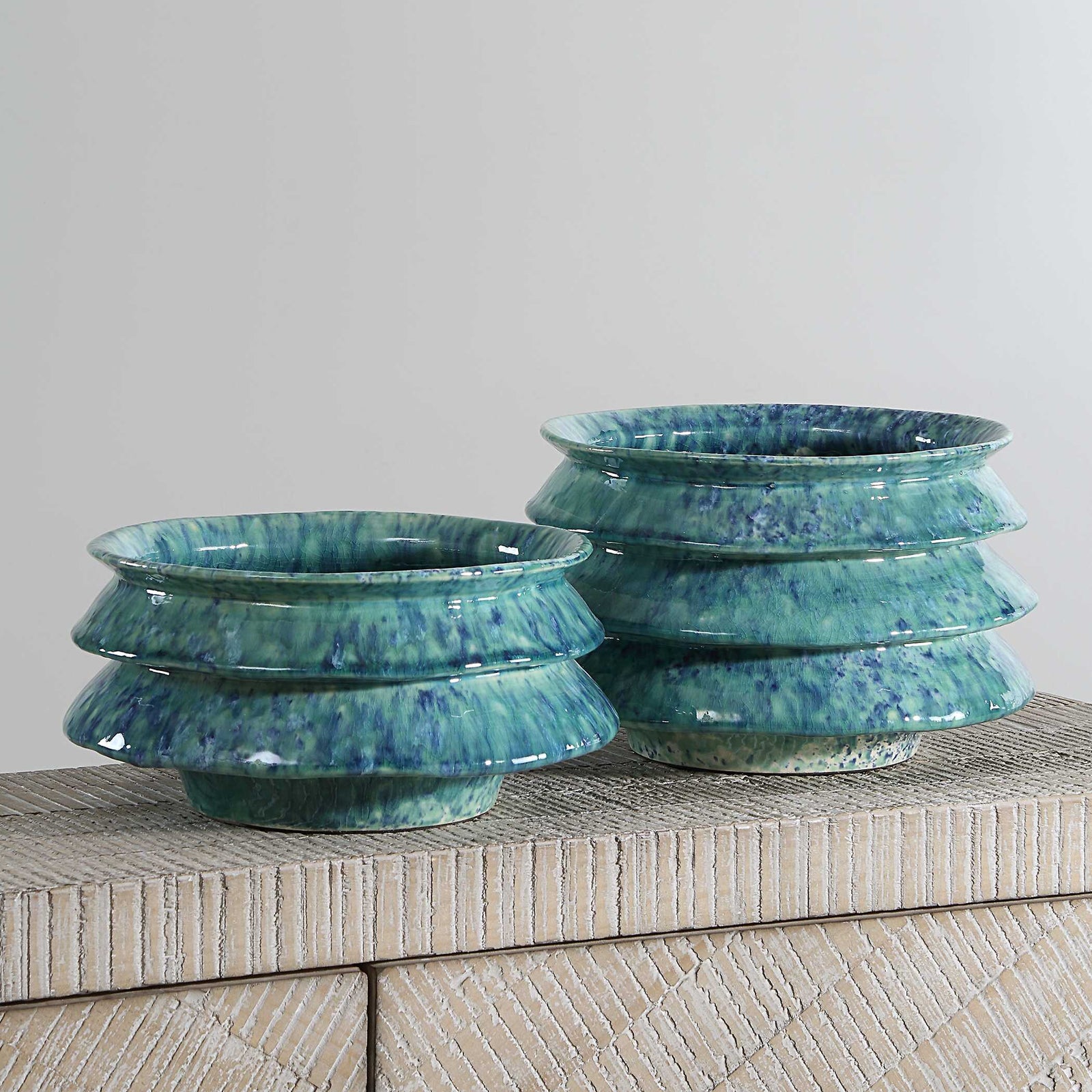 American Home Furniture Uttermost ZigZag Blue Green Bowls Set of 2