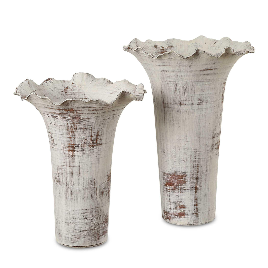 Ruffled Petal White Vases - Set of 2 - AmericanHomeFurniture