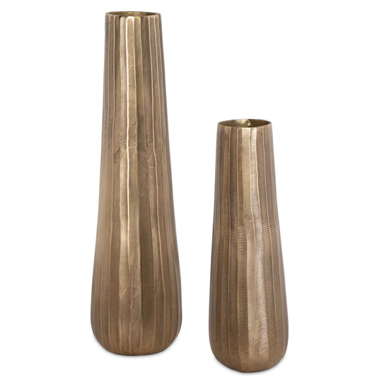 American Home Furniture Uttermost Vertiforge Antique Gold Vases Set of 2