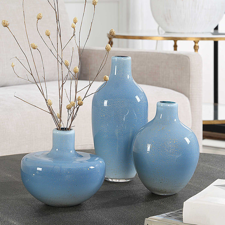 American Home Furniture Uttermost Celestial Frost Blue Vases Set of 3