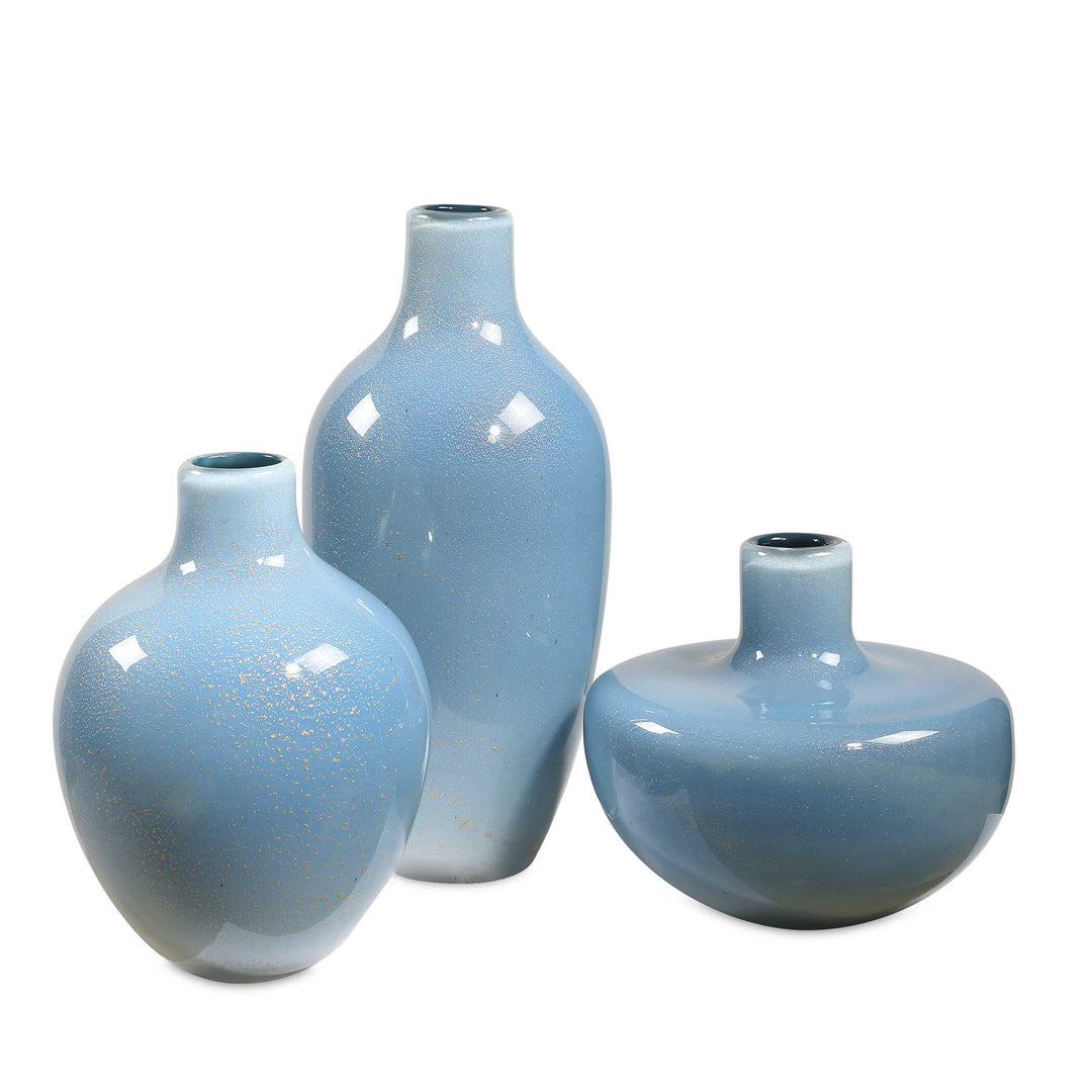 Celestial Frost Blue Vases - Set of 3 - AmericanHomeFurniture