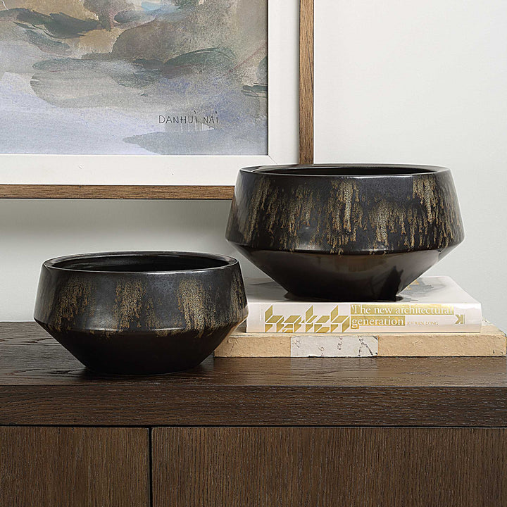 American Home Furniture Uttermost Bronze Duo Vases Set of 2