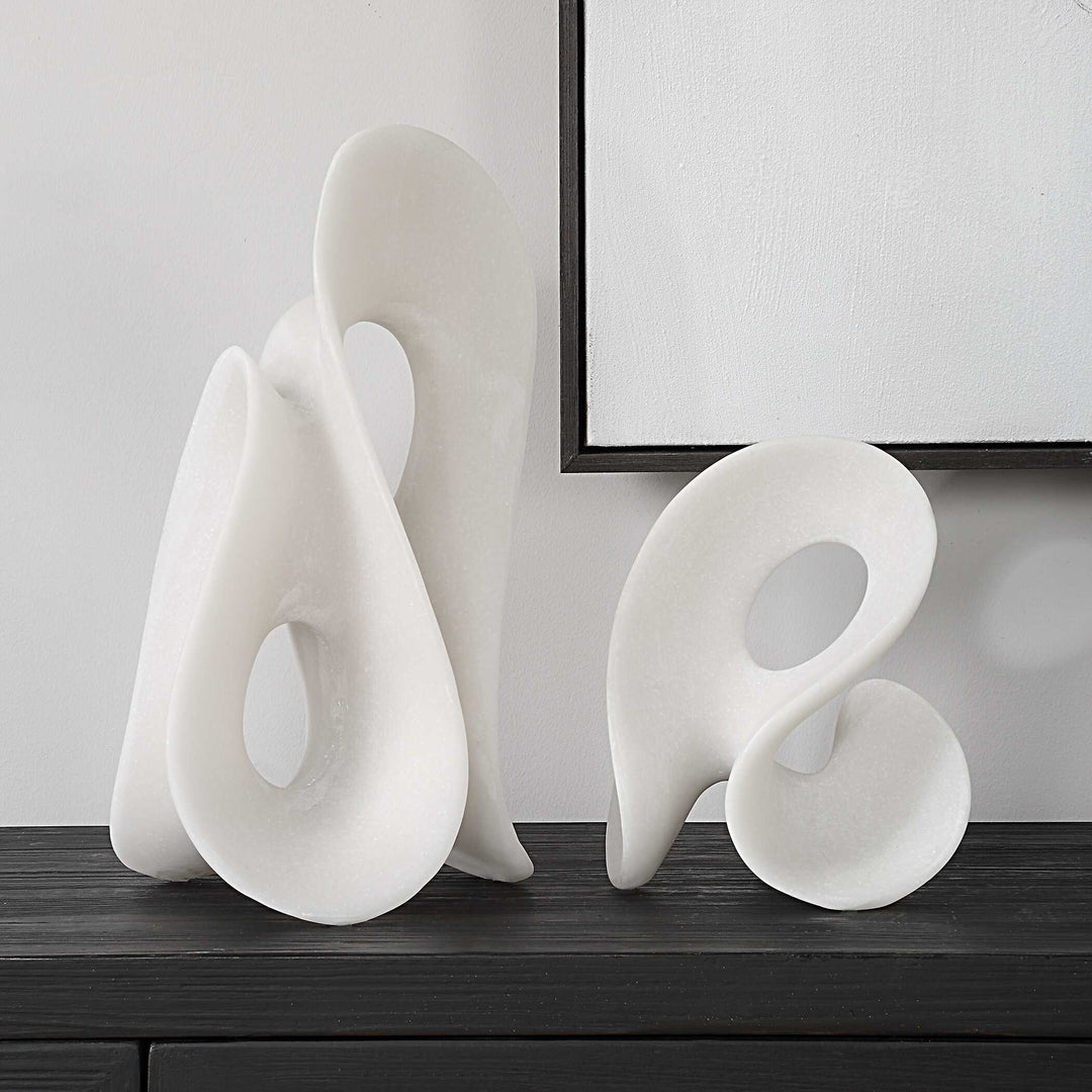 American Home Furniture Uttermost Silent Wave White Sculptures Set of 2