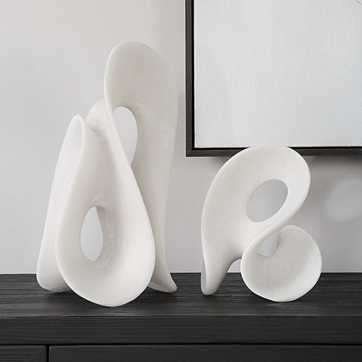 American Home Furniture Uttermost Silent Wave White Sculptures Set of 2