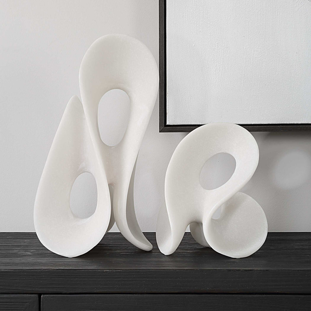 American Home Furniture Uttermost Silent Wave White Sculptures Set of 2