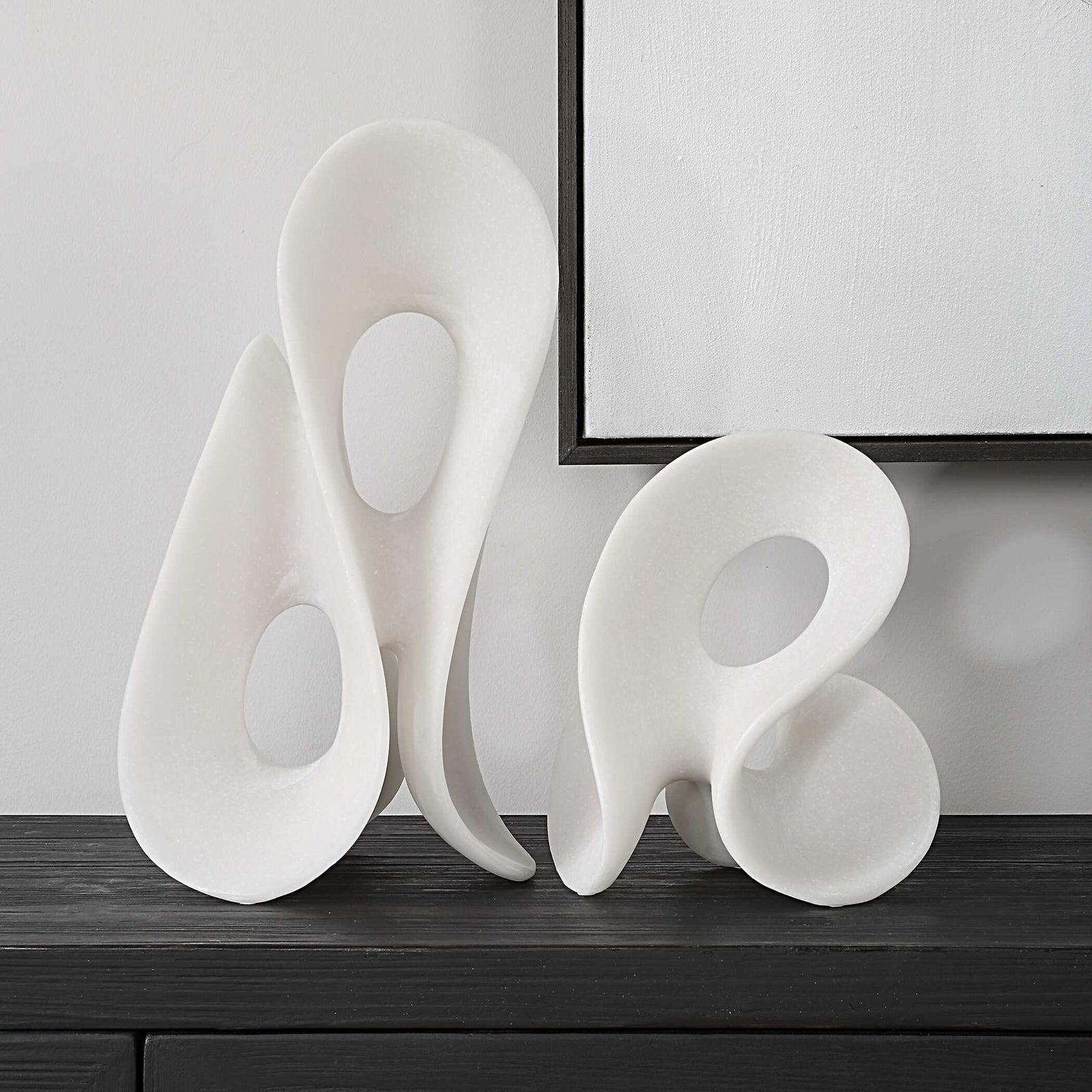 American Home Furniture Uttermost Silent Wave White Sculptures Set of 2