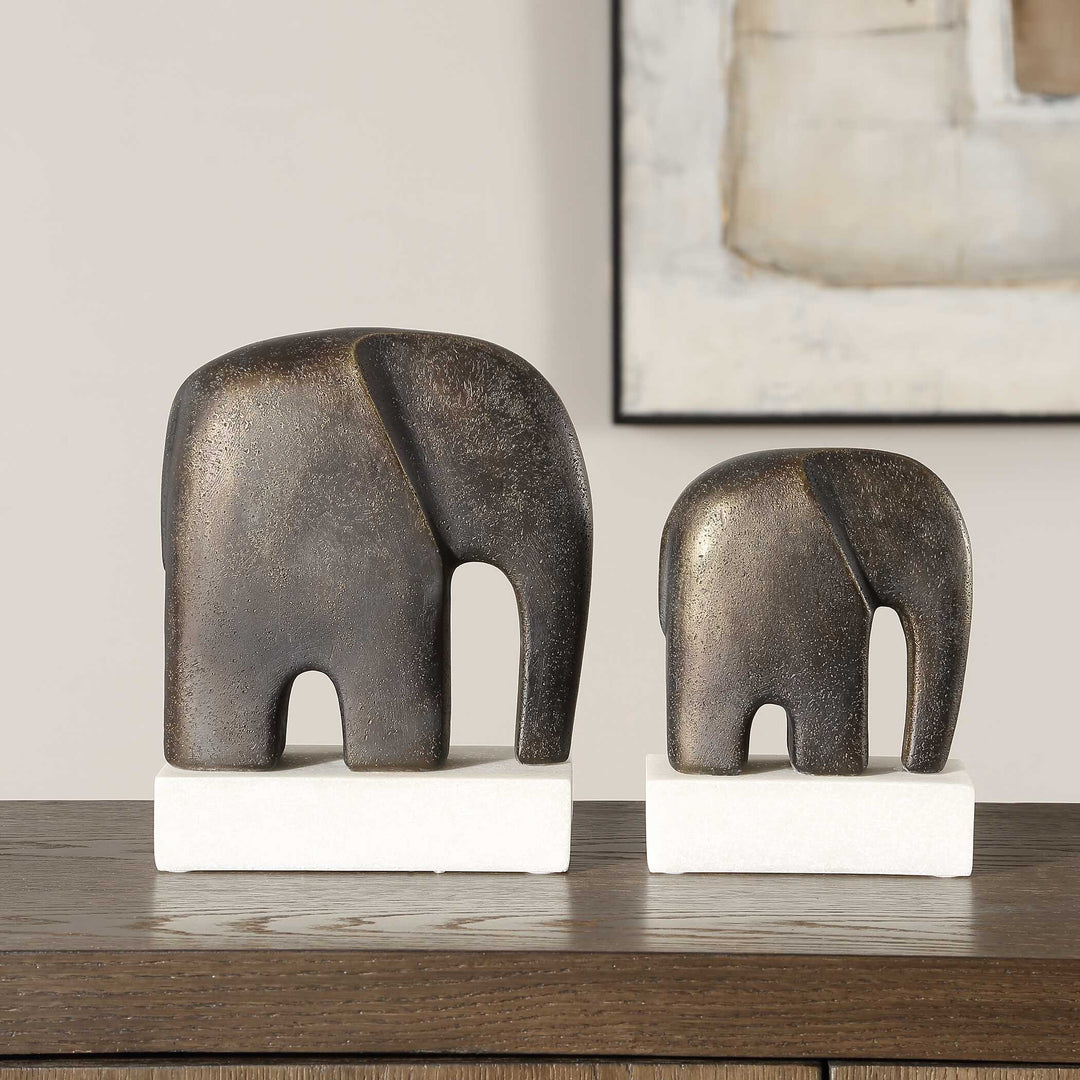 American Home Furniture Uttermost Timeless Tusk Bronze Sculptures Set of 2
