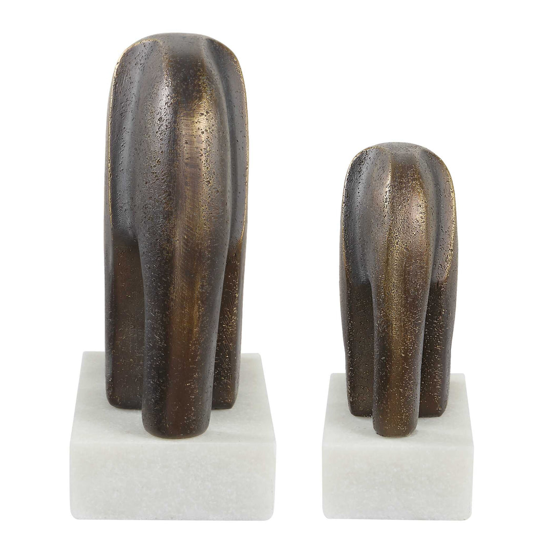 American Home Furniture Uttermost Timeless Tusk Bronze Sculptures Set of 2