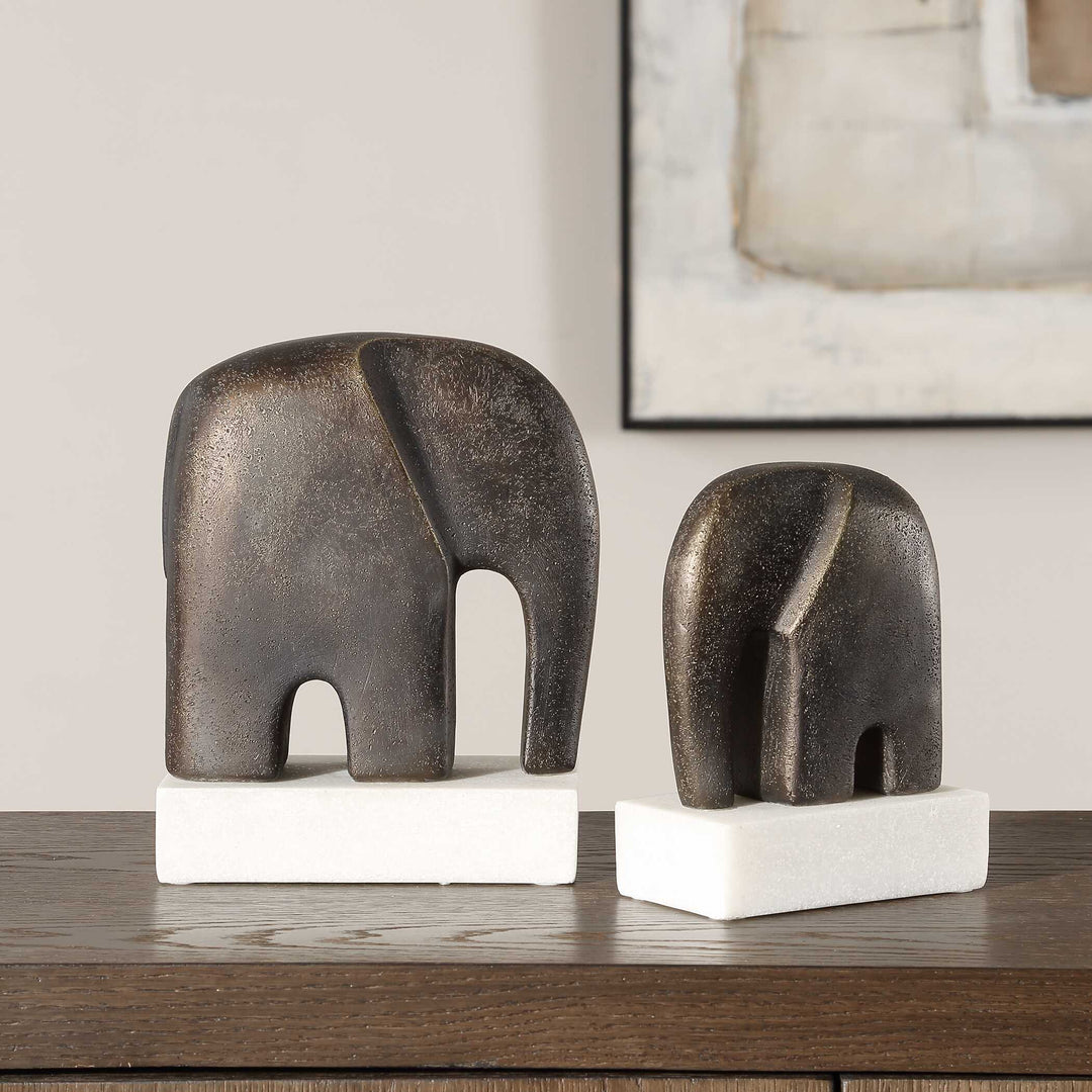 American Home Furniture Uttermost Timeless Tusk Bronze Sculptures Set of 2