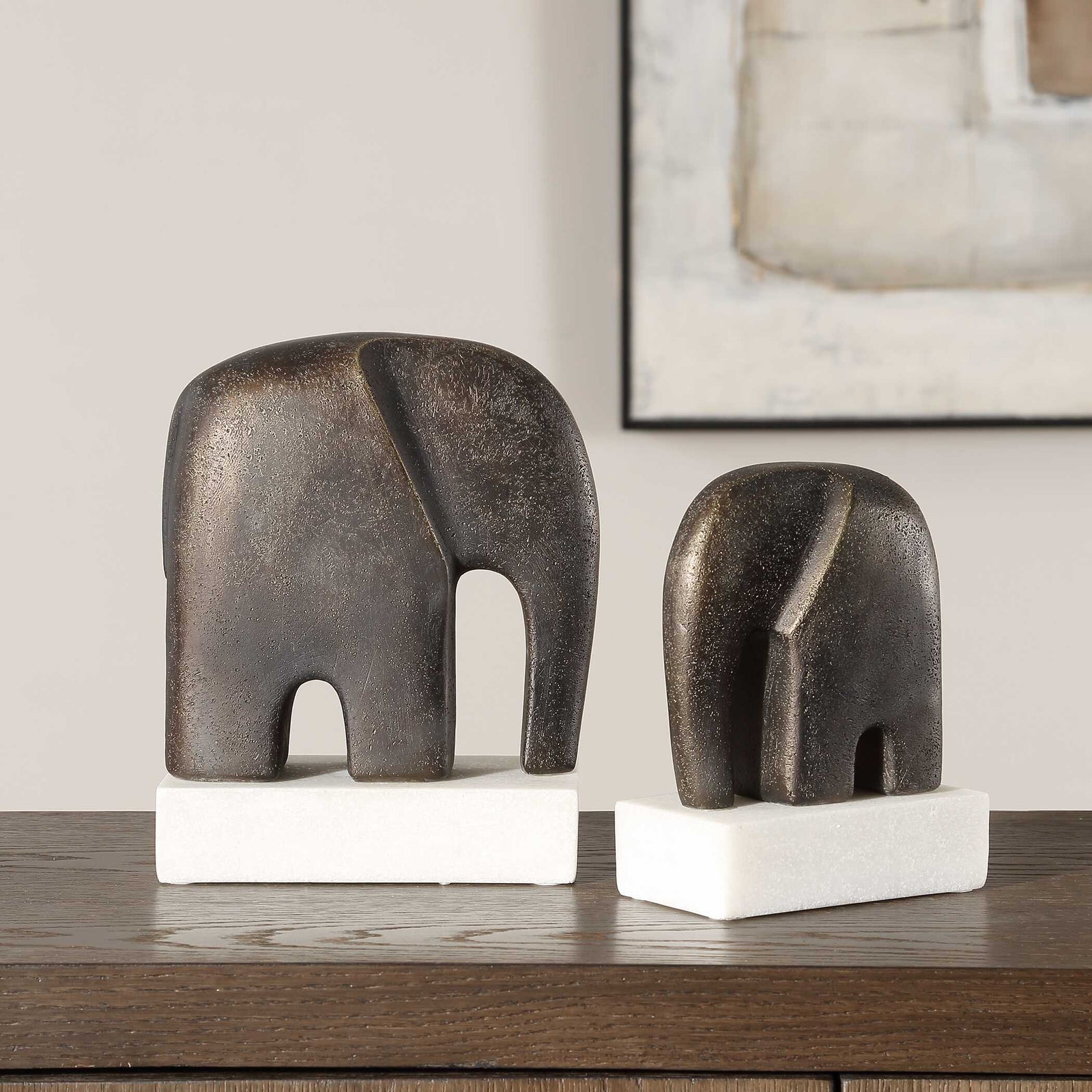 American Home Furniture Uttermost Timeless Tusk Bronze Sculptures Set of 2