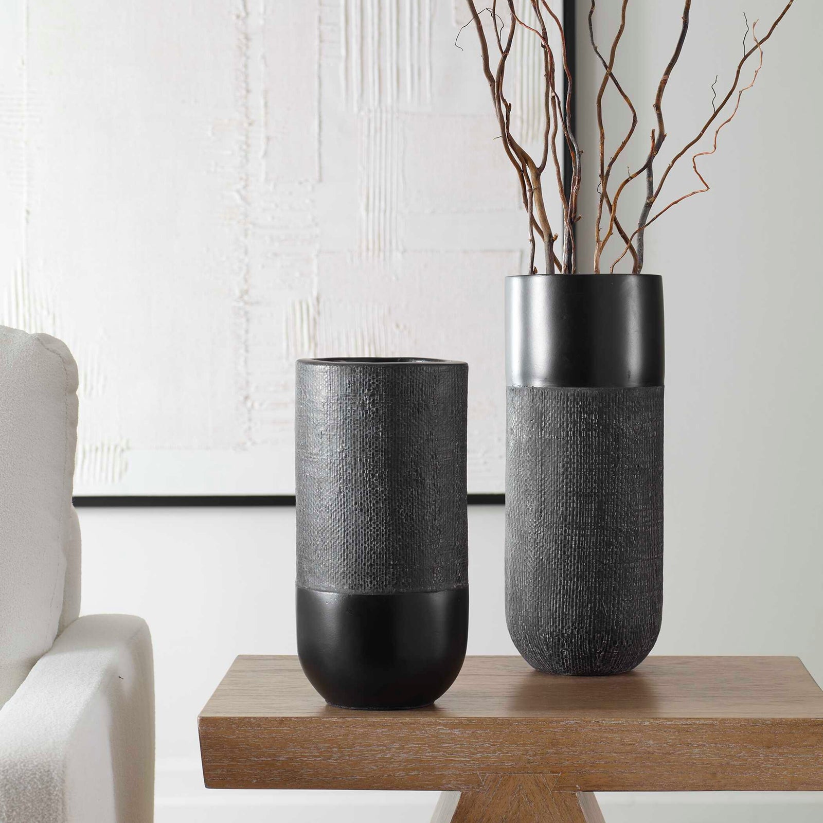 American Home Furniture Uttermost Woven Shadow Vases Set of 2