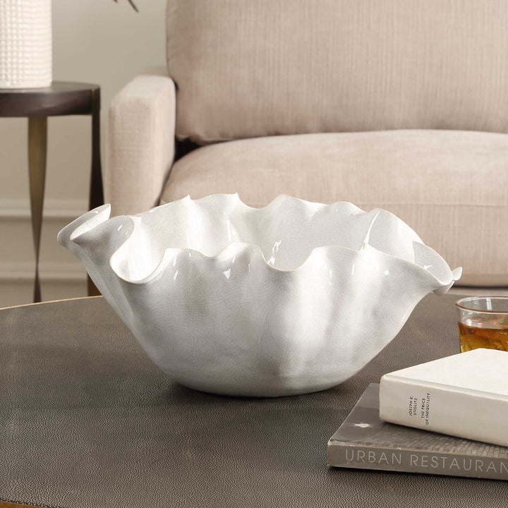 American Home Furniture Uttermost Ruffle White Bloom Bowl