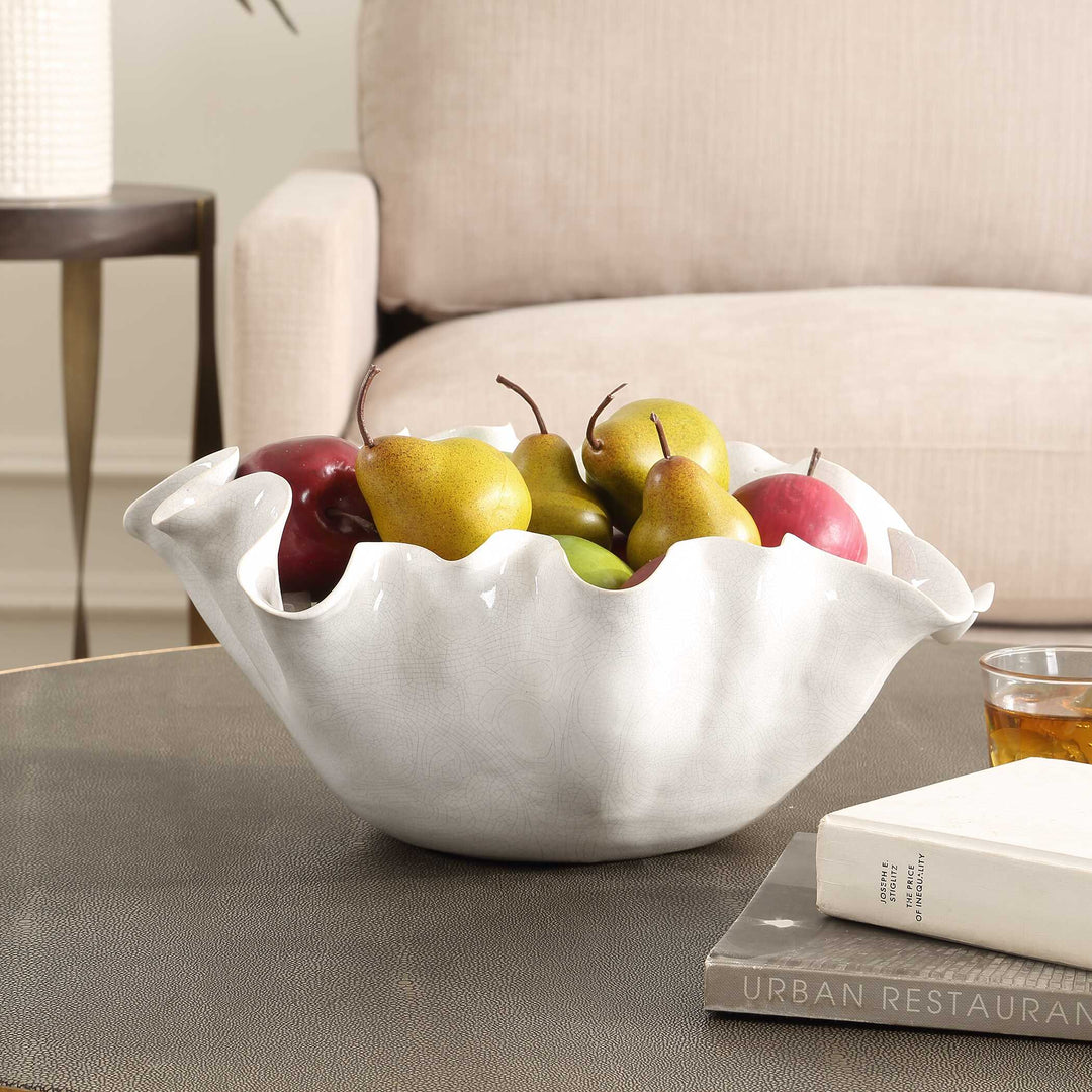 American Home Furniture Uttermost Ruffle White Bloom Bowl