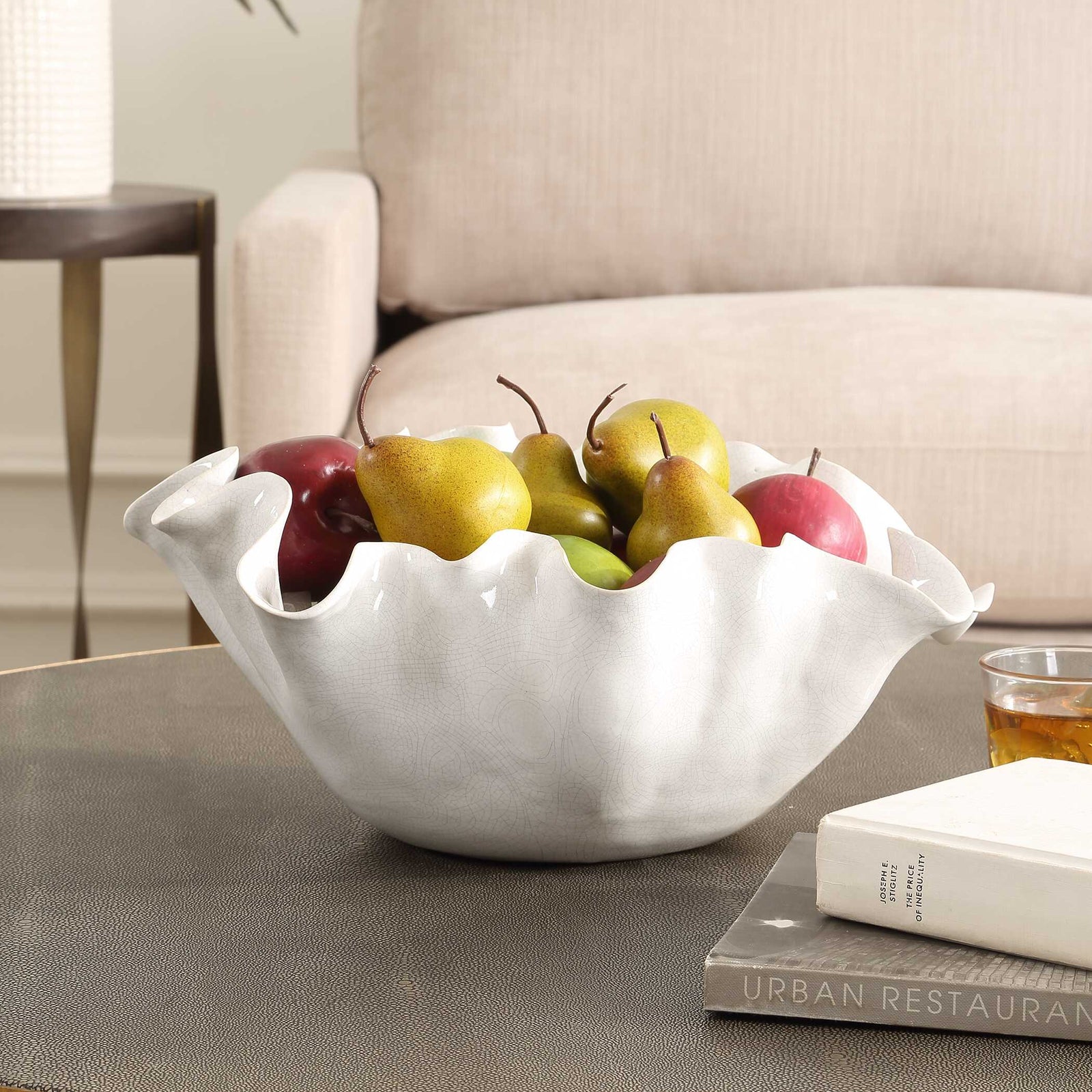 American Home Furniture Uttermost Ruffle White Bloom Bowl