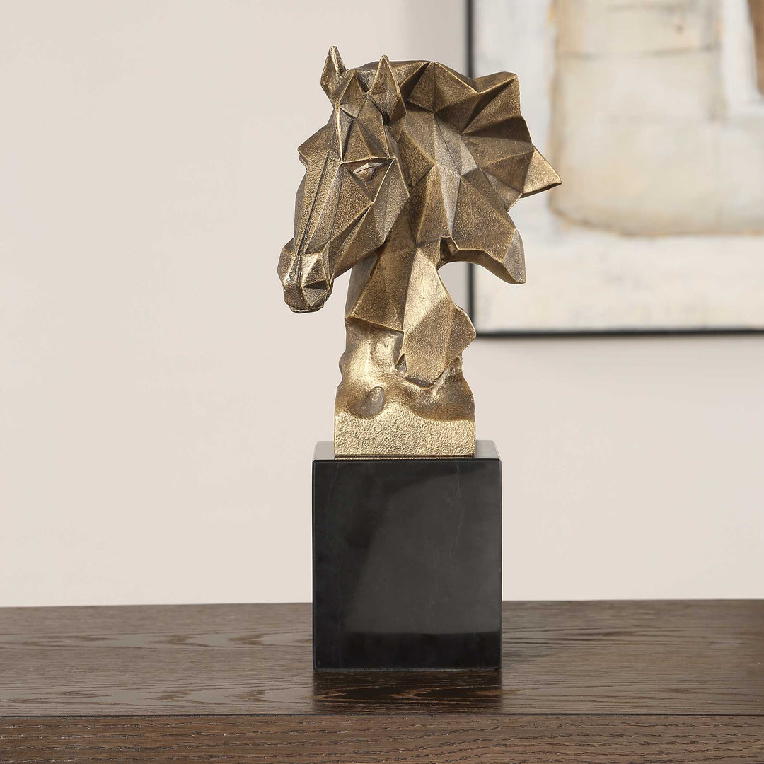 American Home Furniture Uttermost Chiseled Horse Bust Sculpture