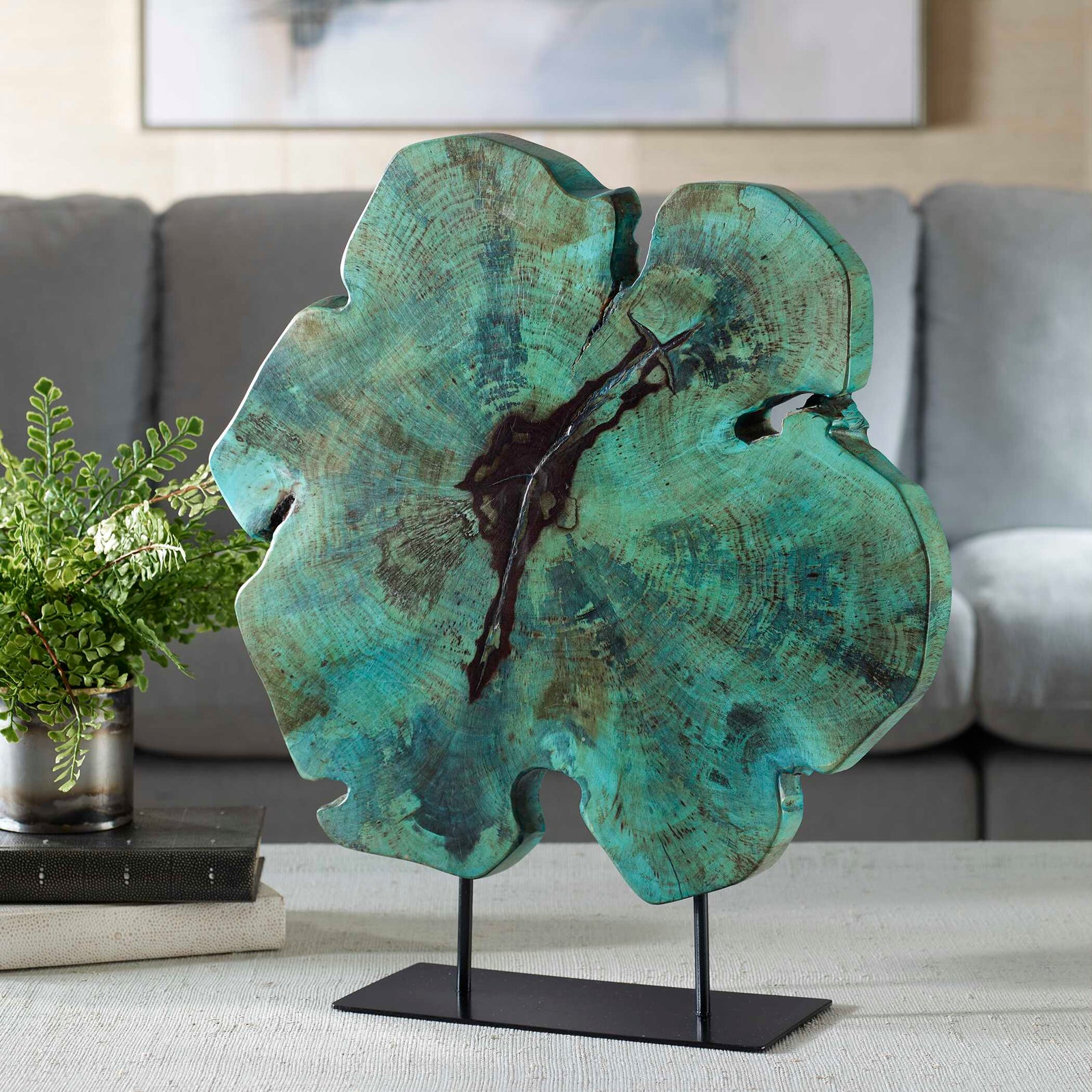 American Home Furniture Uttermost Bahati Wood Blue Sculpture