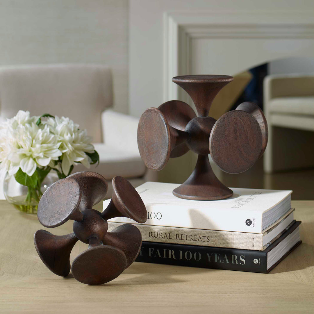 American Home Furniture Uttermost Balanced Harmony Dark Wooden Sculptures Set of 2