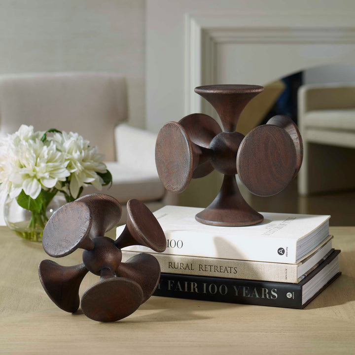 American Home Furniture Uttermost Balanced Harmony Dark Wooden Sculptures Set of 2