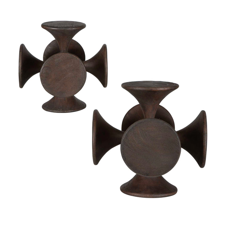 American Home Furniture Uttermost Balanced Harmony Dark Wooden Sculptures Set of 2