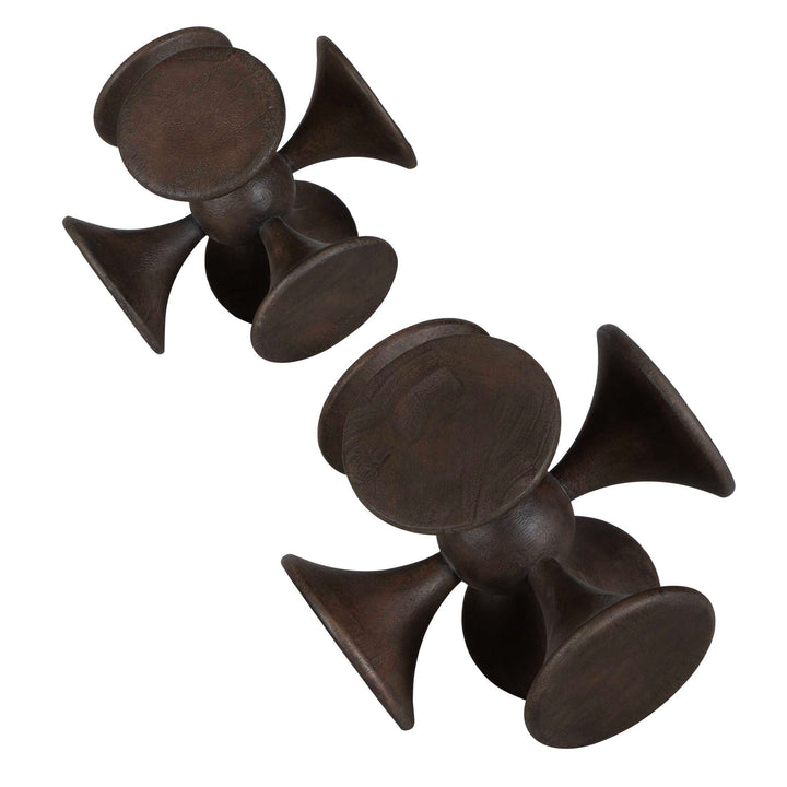 American Home Furniture Uttermost Balanced Harmony Dark Wooden Sculptures Set of 2