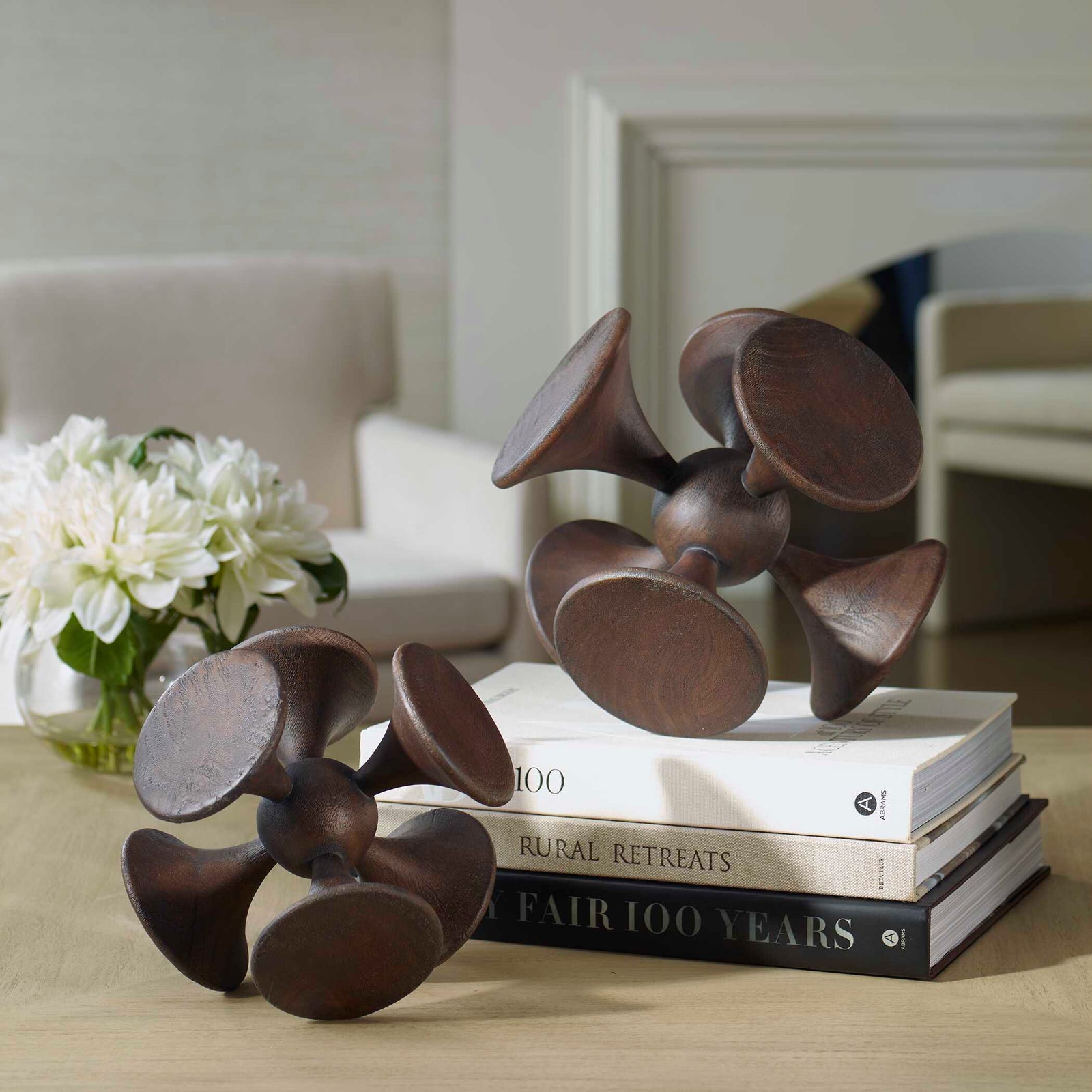 American Home Furniture Uttermost Balanced Harmony Dark Wooden Sculptures Set of 2