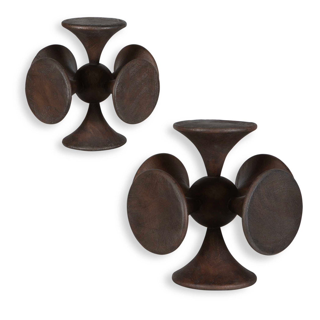American Home Furniture Uttermost Balanced Harmony Dark Wooden Sculptures Set of 2