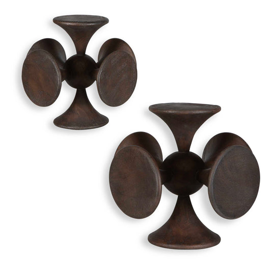 American Home Furniture Uttermost Balanced Harmony Dark Wooden Sculptures Set of 2