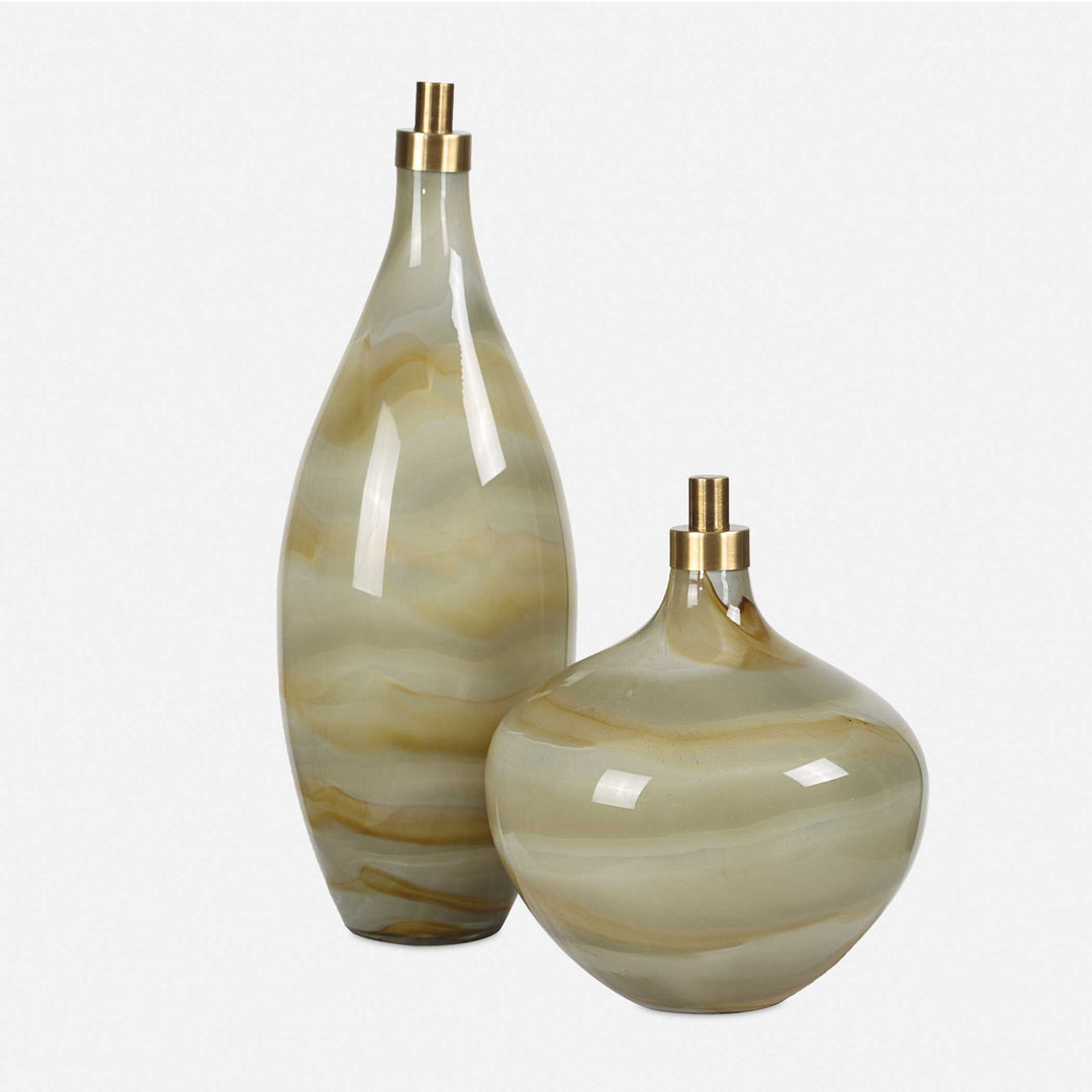 American Home Furniture Uttermost Cascade Glass Bottles Set of 2