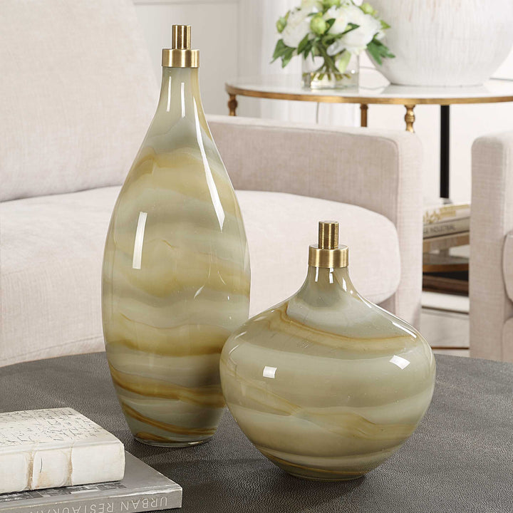 American Home Furniture Uttermost Cascade Glass Bottles Set of 2