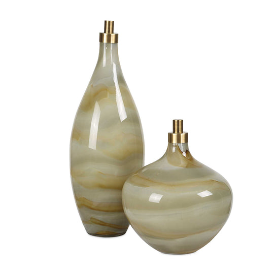American Home Furniture Uttermost Cascade Glass Bottles Set of 2