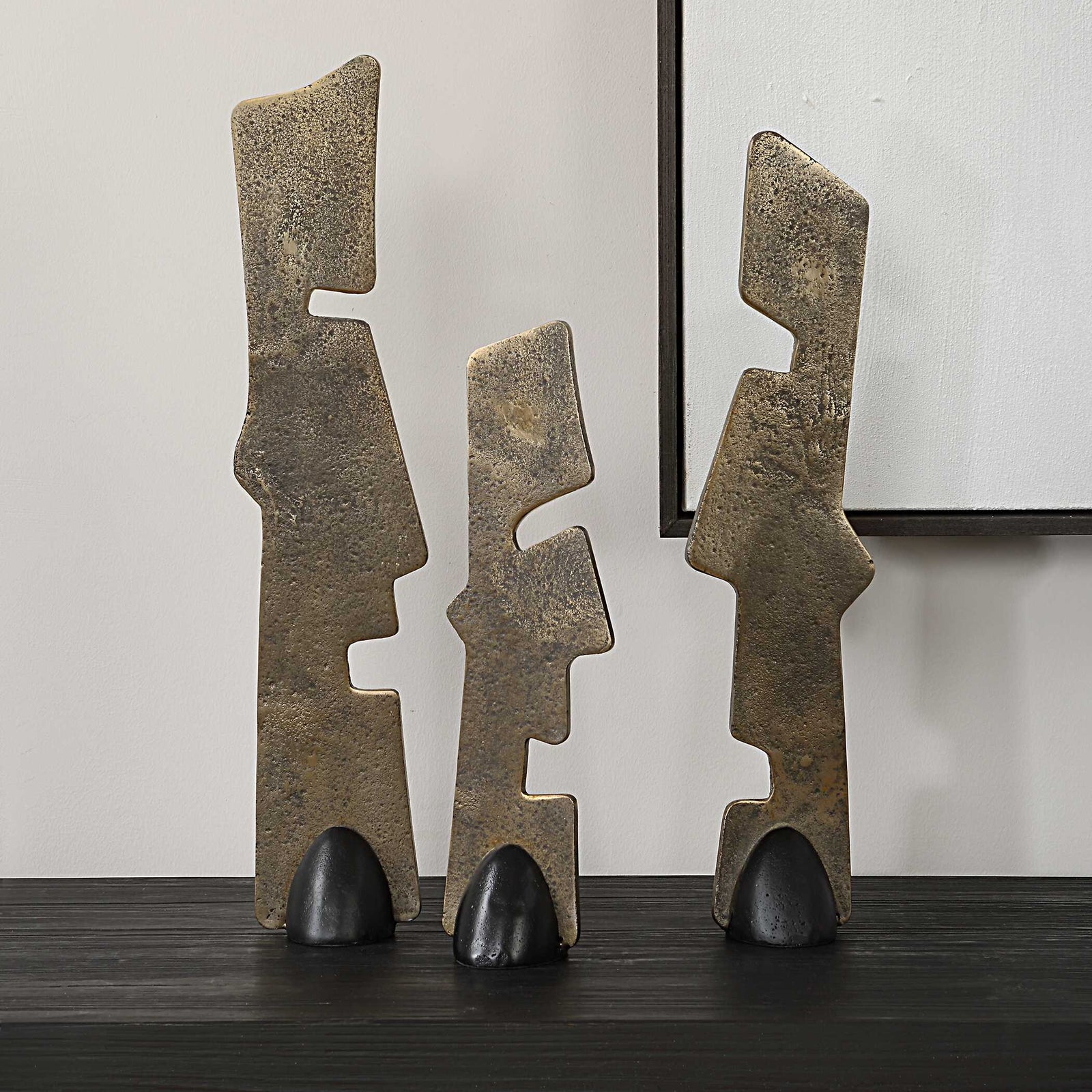 American Home Furniture Uttermost Geometric Echoes Bronze Sculptures Set of 3