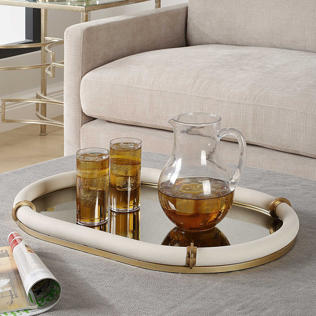 American Home Furniture Uttermost Cyprus Leather Oval Tray