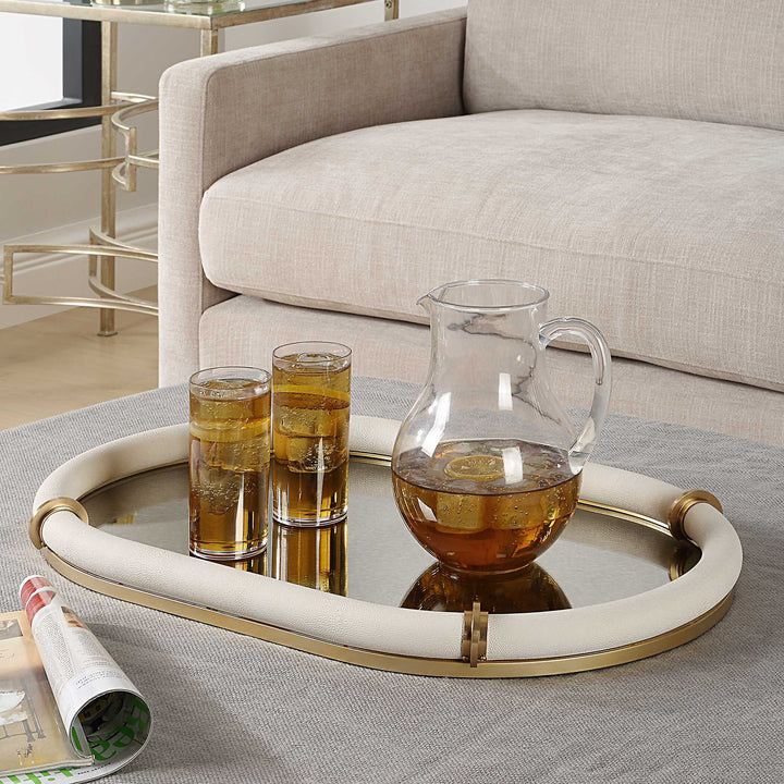 American Home Furniture Uttermost Cyprus Leather Oval Tray