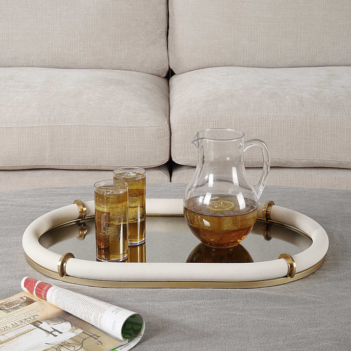American Home Furniture Uttermost Cyprus Leather Oval Tray